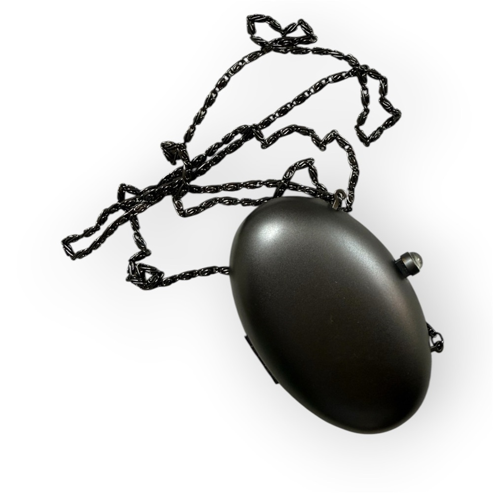 Vintage Bloomingdale’s metal Oval Crossbody egg shaped Clutch with Chain Strap